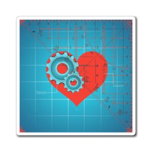Engineer Heart Blueprint Magnet — Mechanical Gear Love Refrigerator Magnet